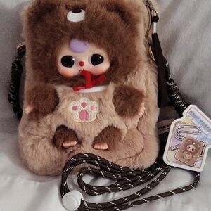 Baby Three Cute Brown Plush Crossbody Bag